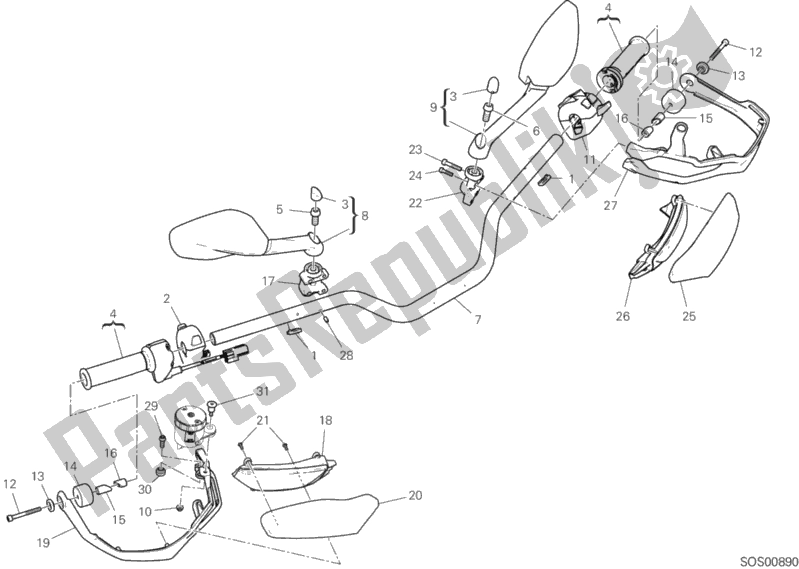 All parts for the Handlebar of the Ducati Multistrada 1260 S ABS 2018